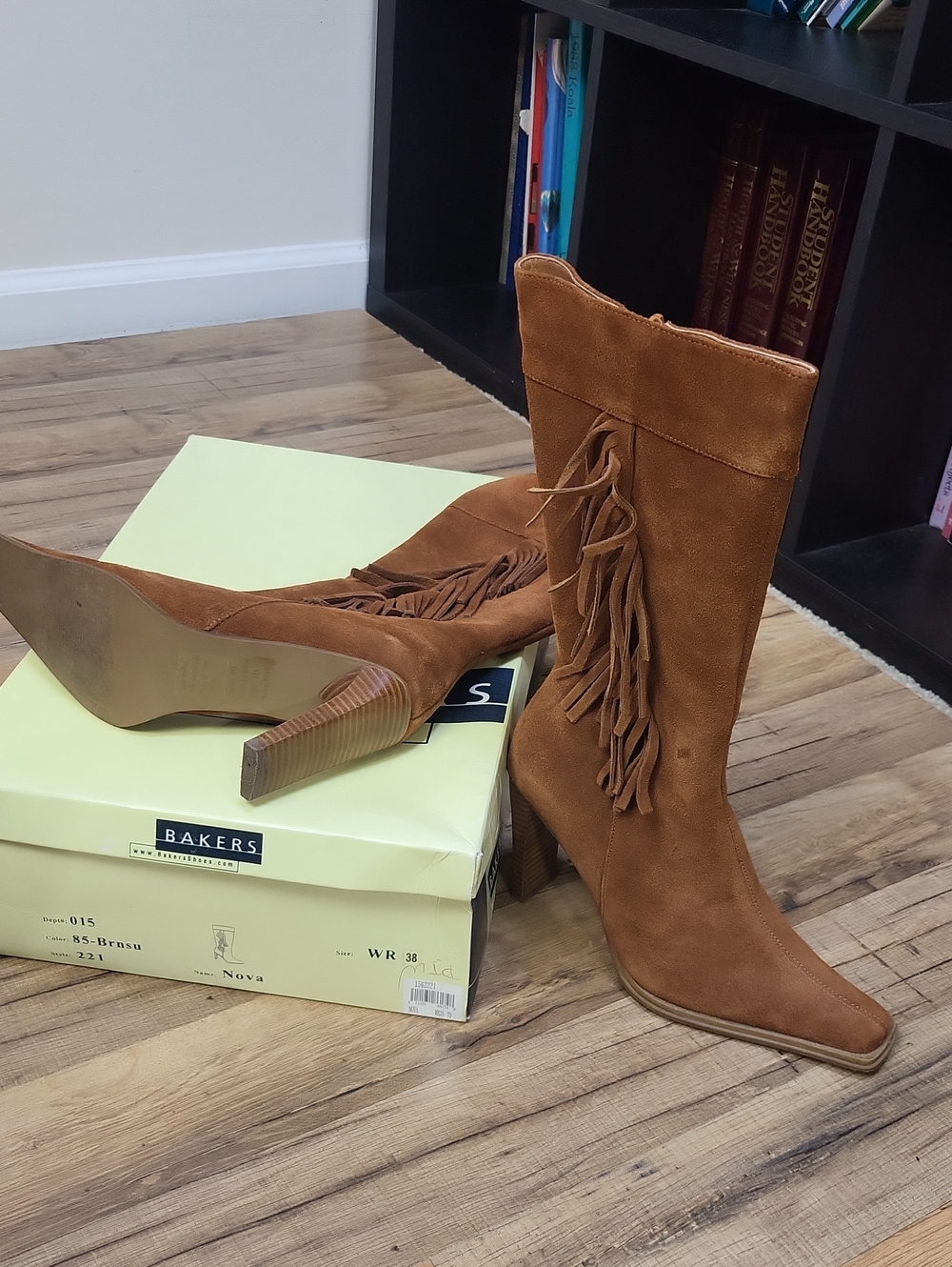 BAKERS Nova Brown Suede Leather Fringed Side Zip 4" Heel Boot